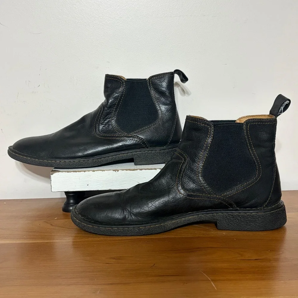 Born Mens Black Leather Chelsea Boots M3714 Contrast Stitch Pull On Ankle Boots
